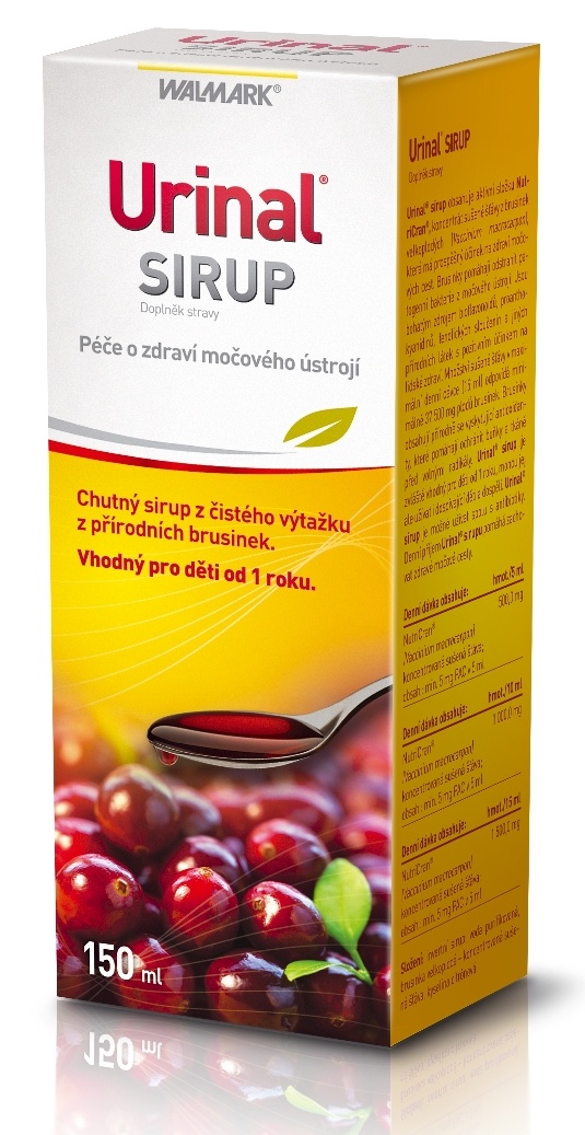 Urinal sirup Walmark 150 ml je k dostání v lékárnách za doporučenou cenu 199 Kč.