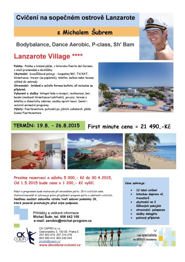 2)	Tanečně posilovací dovolená na Lanzarote, Last minute cena je do 30.4.2015